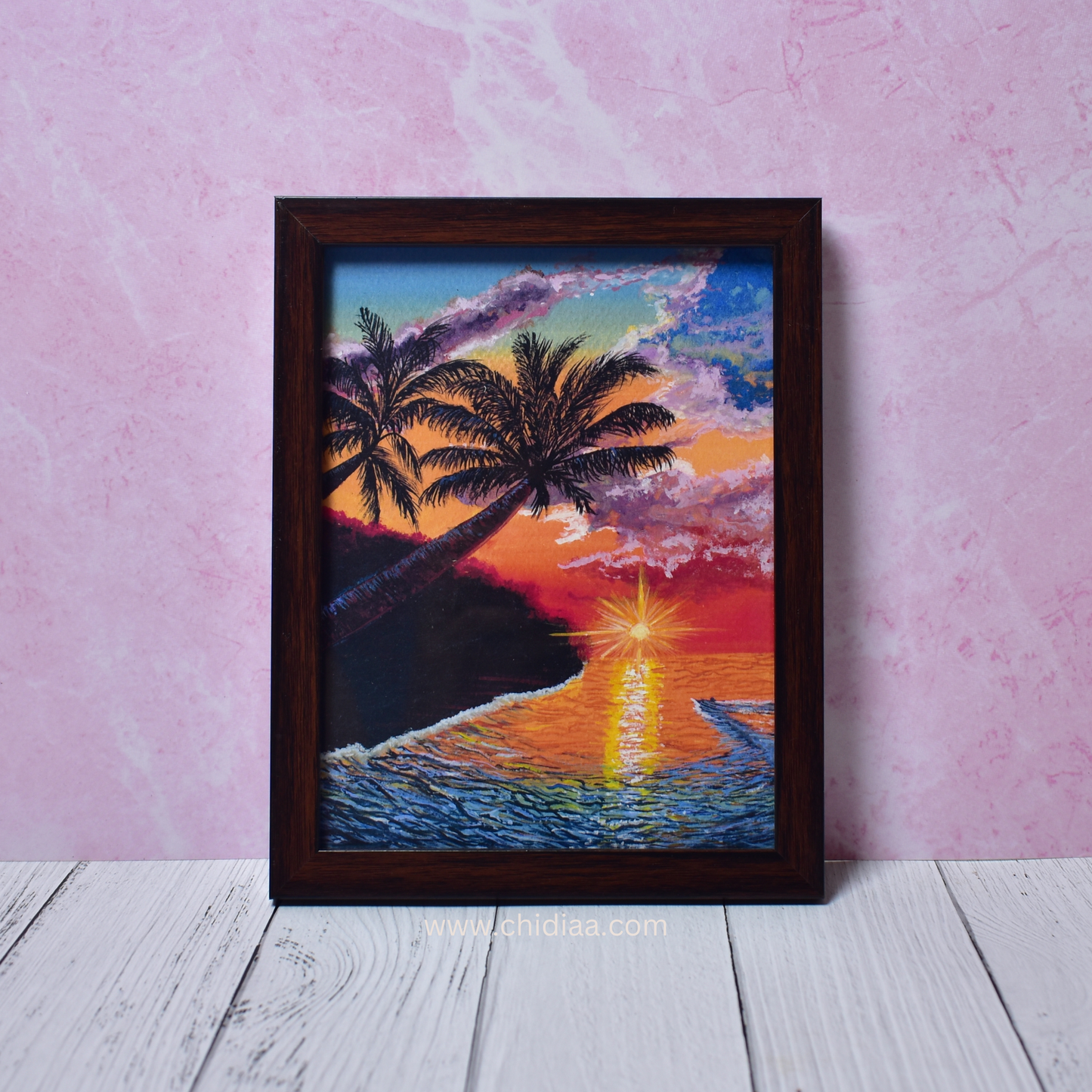 Serene Sunset – Framed Handmade Painting